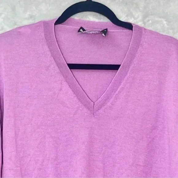 BOUTIQUE MOSCHINO Wool sweater V-Neck Smocked Cuff Slightly Loose Fit  Lila Sz L - Picture 6 of 13